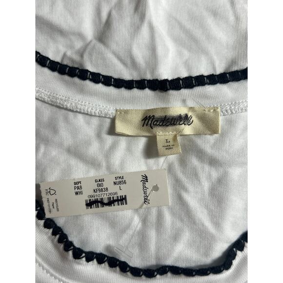 Madewell Women's Side Cinch Crewneck Stitching Detail White Tee Top L Large New - Picture 7 of 8